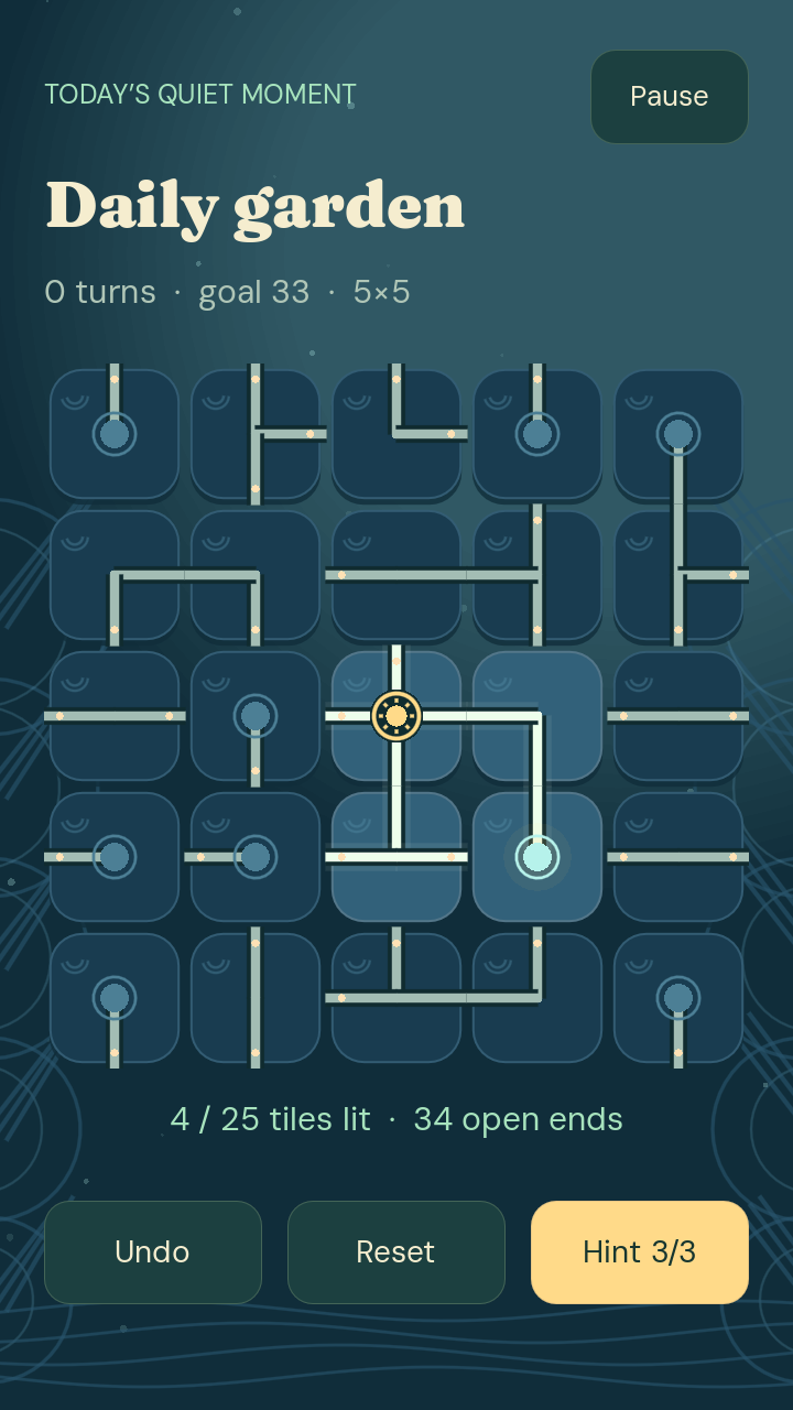 The daily puzzle mode in Mosslight.