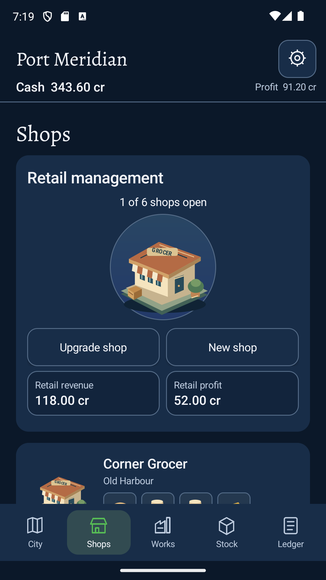 Port Meridian shop management and the neighbourhood grocer.